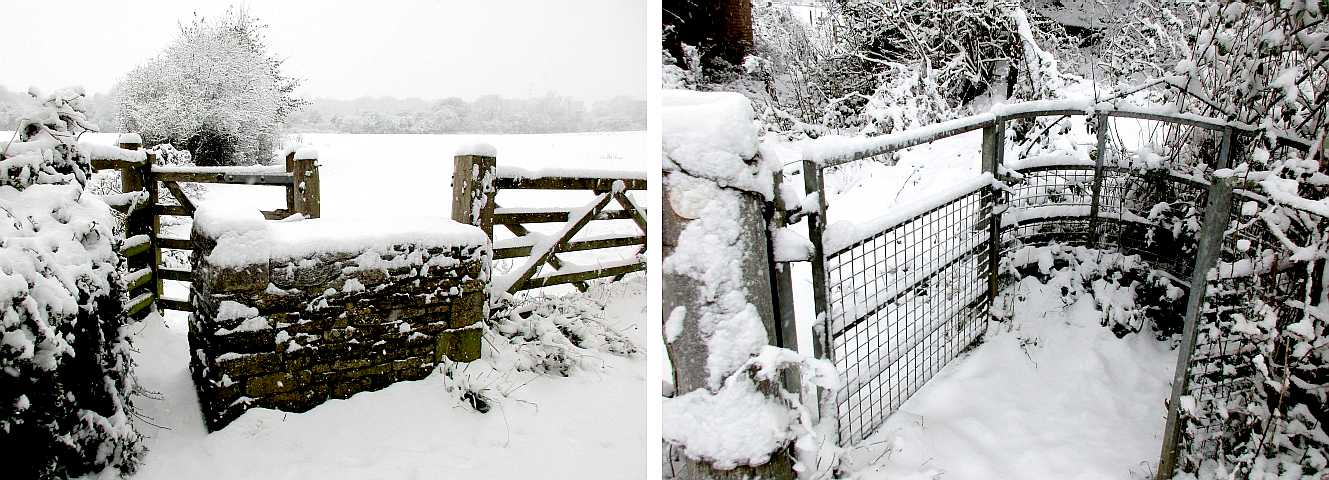 Two of the footpath gates, in snow.